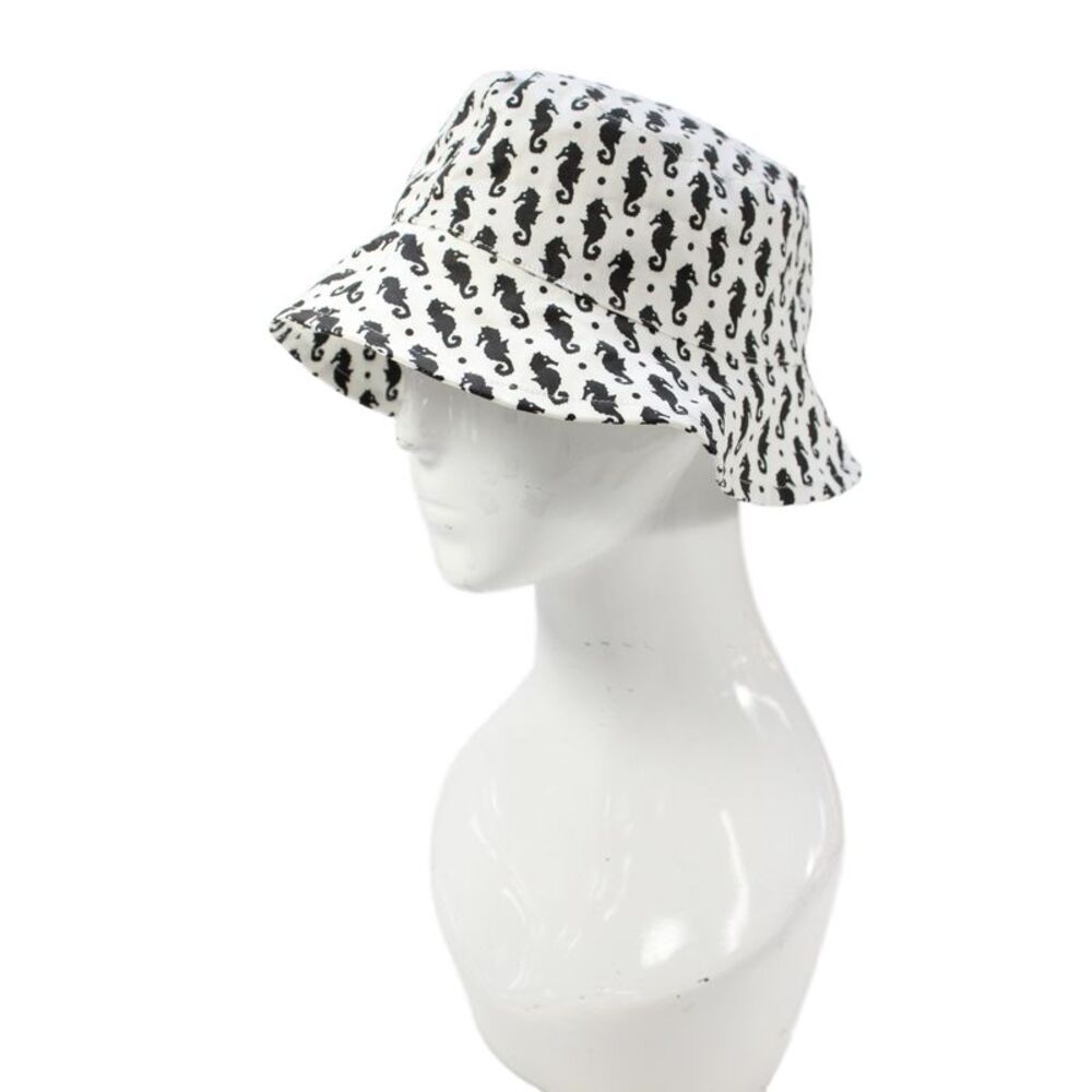 Brooks Brothers Womens Cotton Seahorse Bucket Hat Black White Size OS